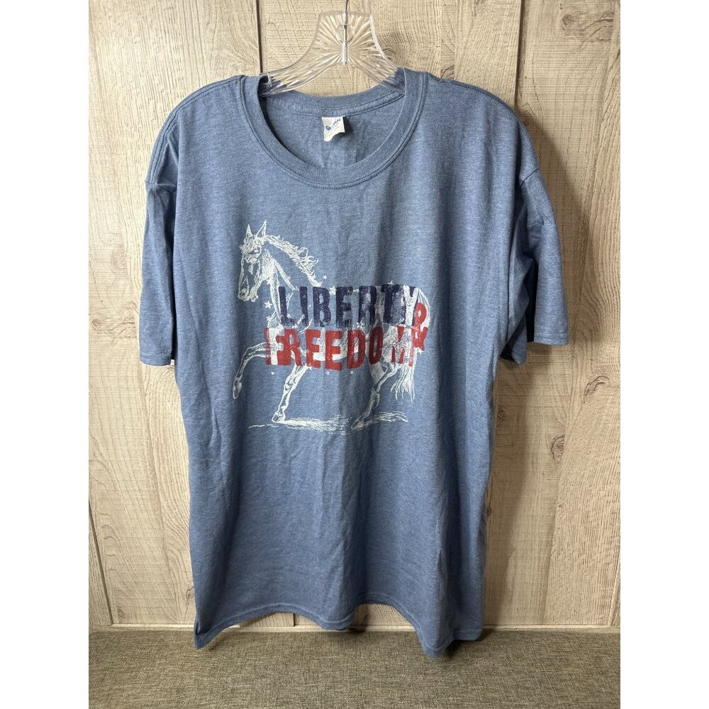 Gildan Softstyle Liberty & Freedom T-Shirt Cotton Blue Patriotic Horse XL Adult